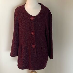 EUC~Woman’s Large Christopher & Banks Maroon 3/4 Sleeve Button Up Cardigan